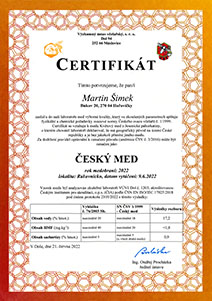 Certifikát Český med 2022