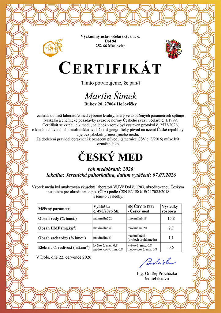 Certifikát ČESKÝ MED 2026